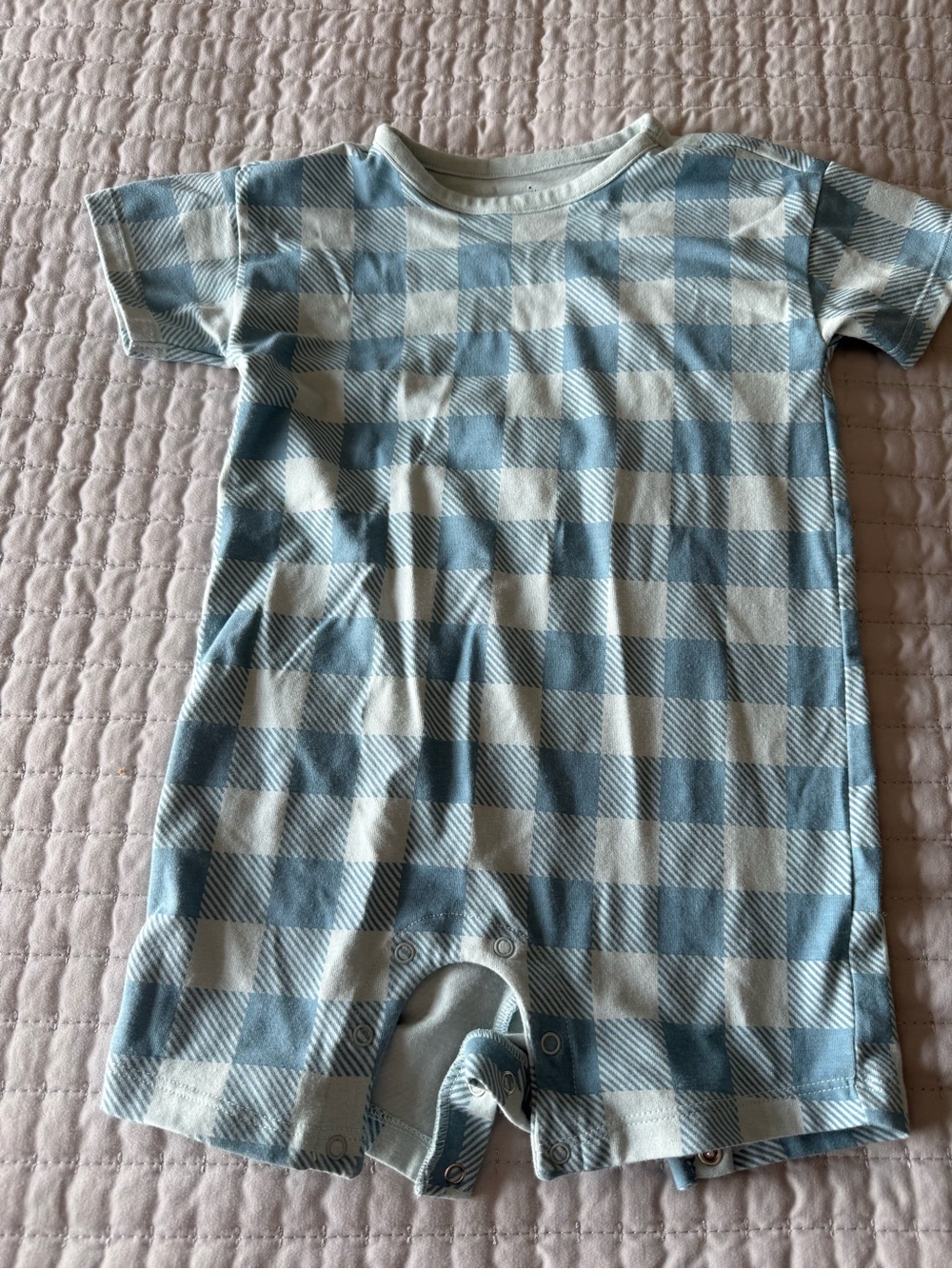 cloud island Light Blue and White Check Infant Romper- NWOT